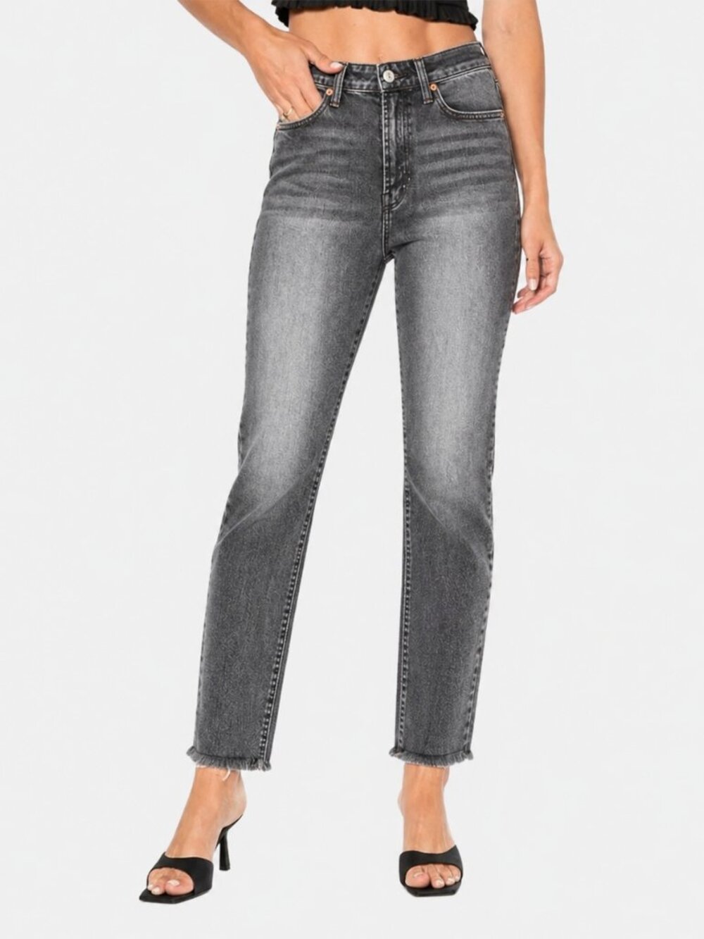 Juicy Couture NEW Venice Grey Marble Wash Straight Leg Frayed Hem Jeans SZ 29 8